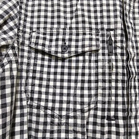 For All Mankind Men's Gingham Checkered Long Sleeve Shirt L Black & White - Picture 4 of 11